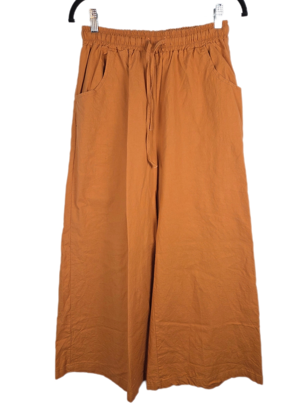 Shangyu Orange Cotton Wide Leg Palazzo Pants – High Waisted Drawstring